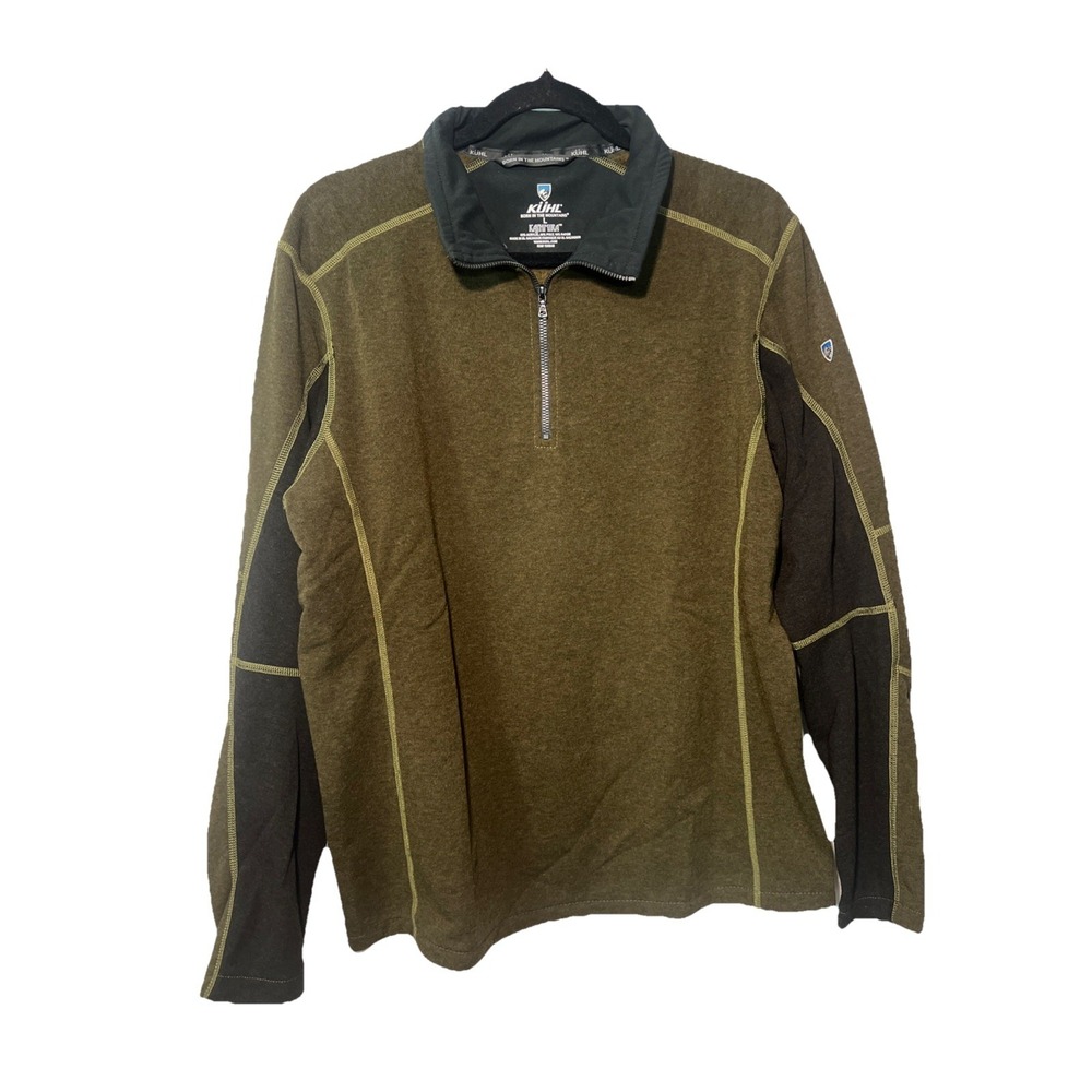 Kuhl Jacket Mens Large Green Brown Kashmira Fleece 1/4 Zip‎ Outdoors